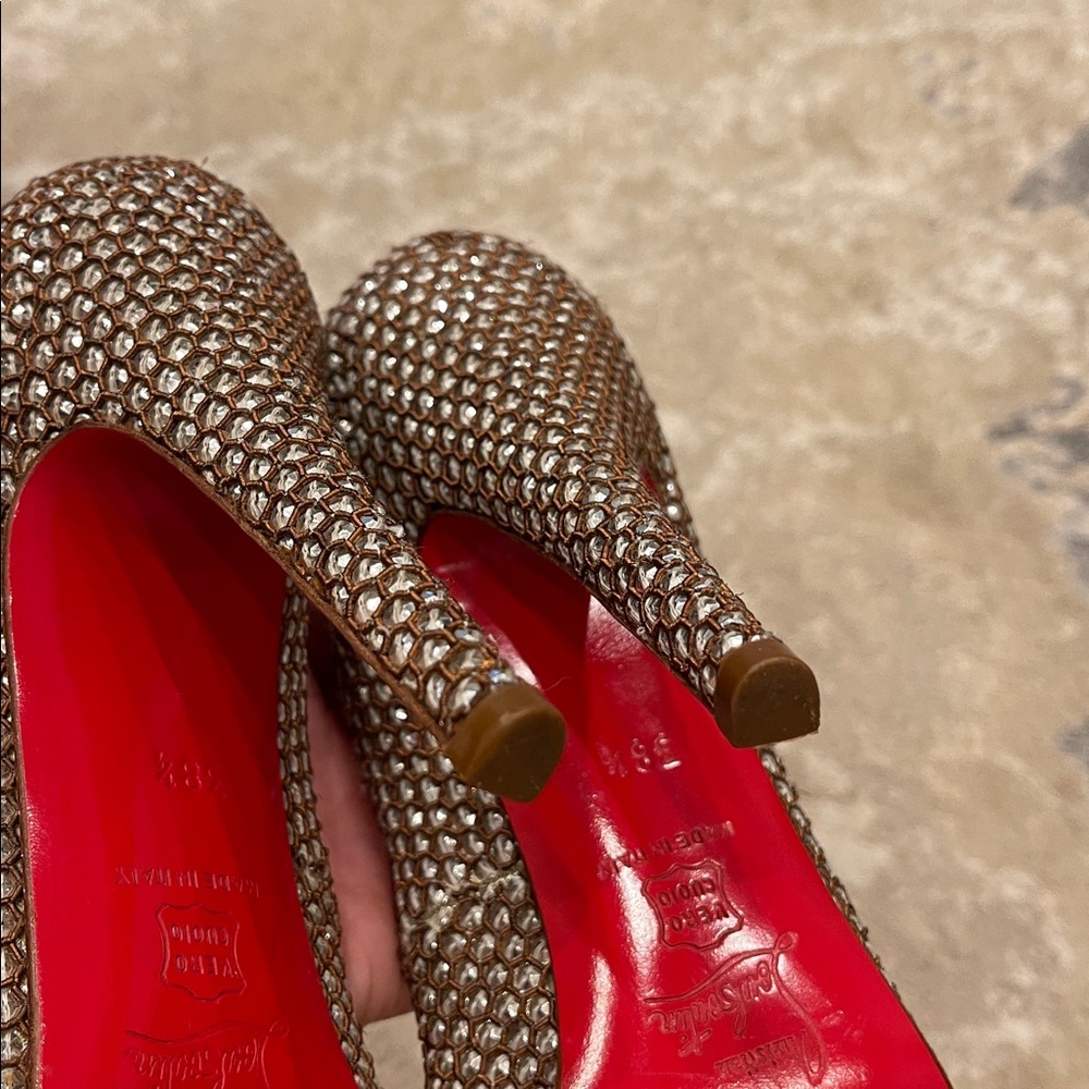 Christian Louboutin Sequin JEWELED Pigalle Silver Pumps Heels Shoes 38.5 - Picture 5 of 15